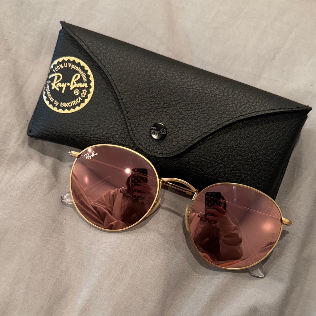 Ray-Ban Gold Frame Sunglasses With Rose Lenses
